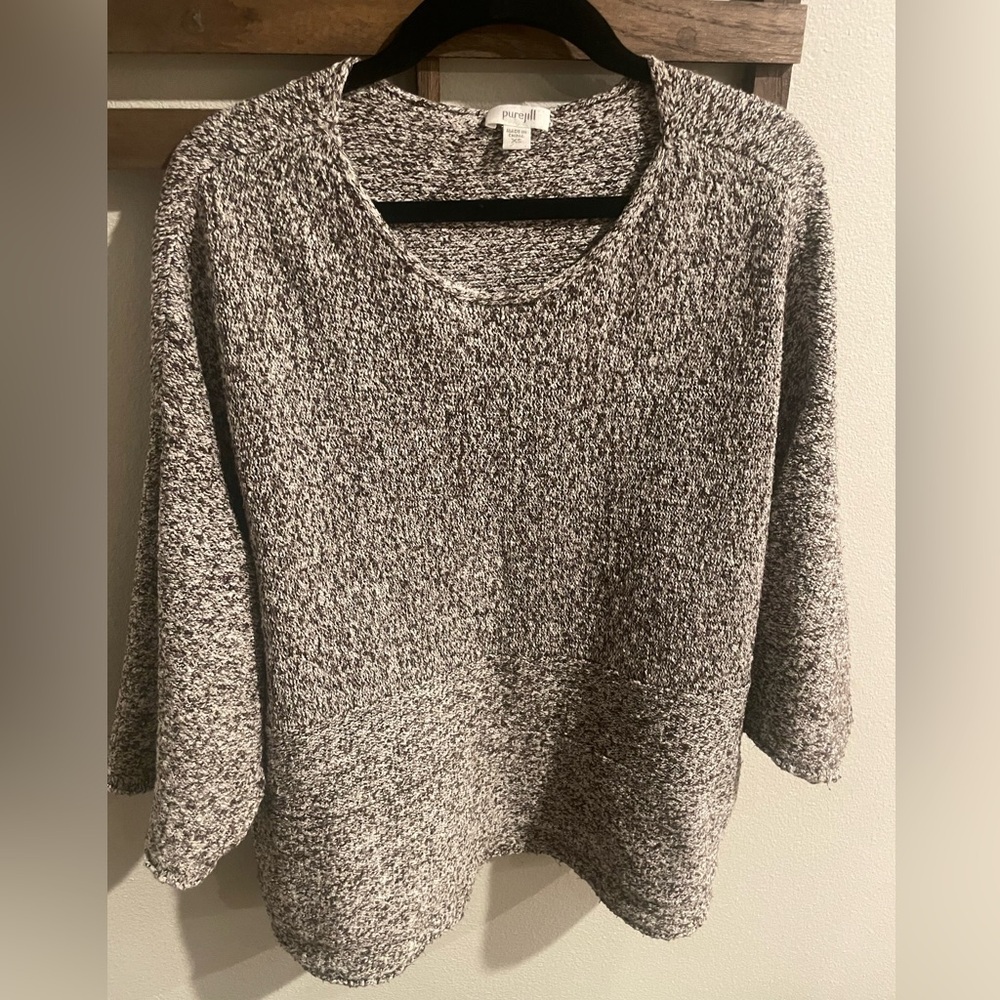 Pure Jill Boxy Pullover Sweater Kangaroo Pocket Women’s Brown Marled Knit XL